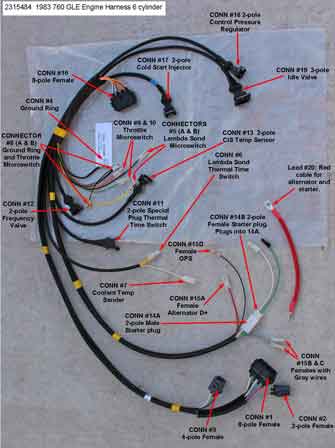 Volvo 1983 760 6cyl engine wire harness PN 3515484.