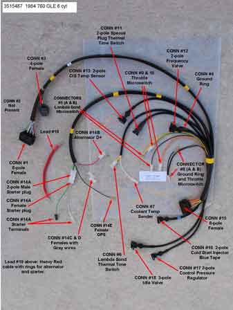 Volvo 1984 760 6 cyl engine wire harness                                    PN 3515487.
